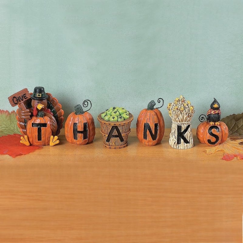 Fun Express Resin Give Thanks Blocks (Set of 6) Fall Home Decor - Image 2
